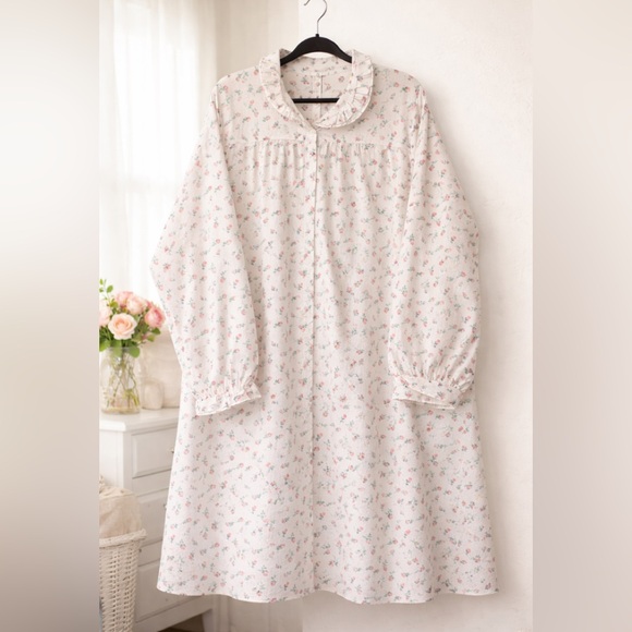 Lanz of Salzburg  Cotton Flannel Nightgown 3X Pink Rose Cottagecore Prairie - Picture 7 of 10